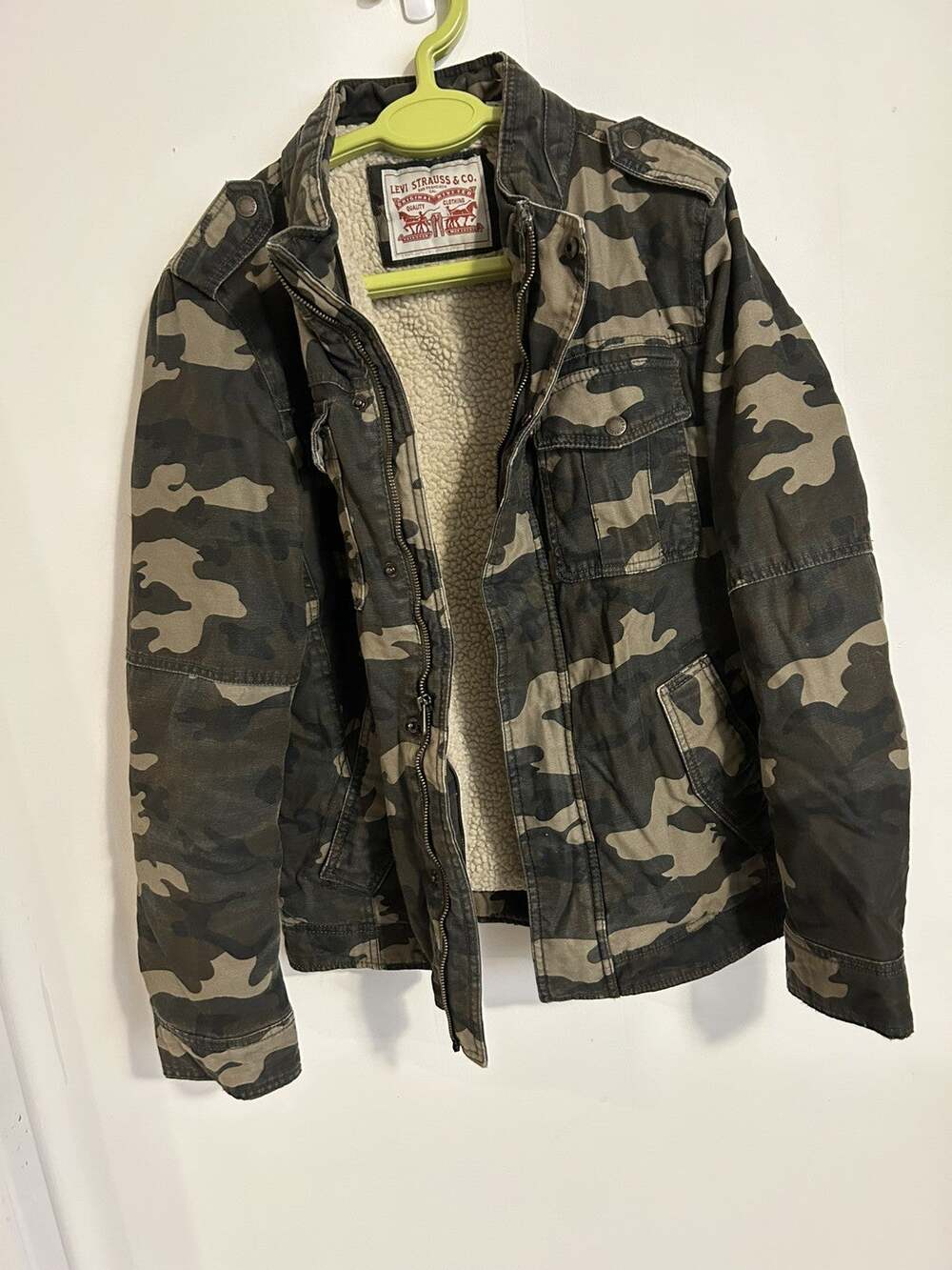 Levis Mens Camo Sherpa Lined Military Field Jacket Cotton Utility Coat Size S